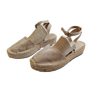 Soda Women Smoke Beige Faux Suede Buckle Strap Cap Toe Wedge Espadrille Sandal 9